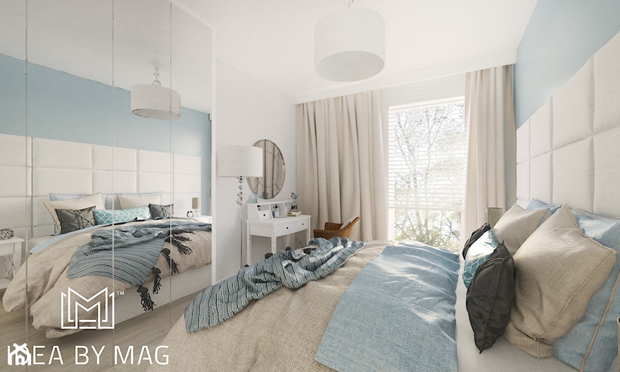 Nadmorskie klimaty - Średnia biała szara sypialnia, styl skandynawski - zdjęcie od Idea by Mag.