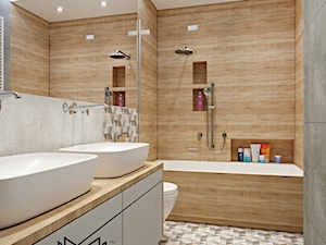 Warszawskie Szczęśliwice - Średnia z dwoma umywalkami z punktowym oświetleniem łazienka, styl nowoczesny - zdjęcie od Idea by Mag.