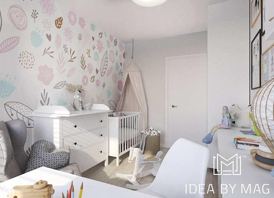 Nadmorskie klimaty - Średni biały szary pokój dziecka dla niemowlaka dla chłopca dla dziewczynki, styl skandynawski - zdjęcie od Idea by Mag.