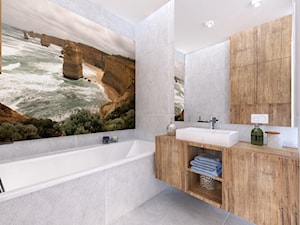 Ceglane wnętrze. - Średnia z marmurową podłogą z punktowym oświetleniem łazienka, styl rustykalny - zdjęcie od Idea by Mag.