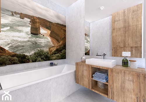 Ceglane wnętrze. - Średnia z marmurową podłogą z punktowym oświetleniem łazienka, styl rustykalny - zdjęcie od Idea by Mag.