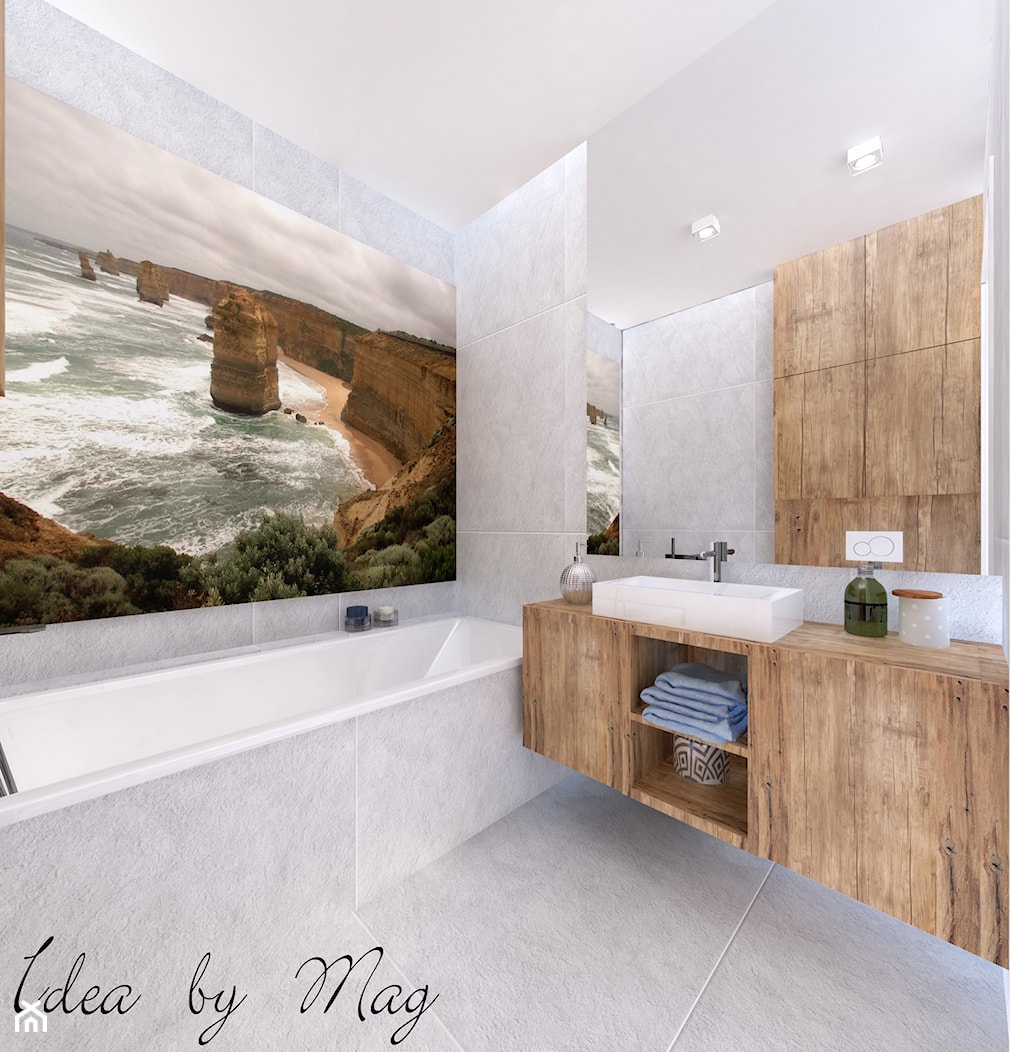 Ceglane wnętrze. - Średnia z marmurową podłogą z punktowym oświetleniem łazienka, styl rustykalny - zdjęcie od Idea by Mag. - Homebook