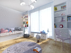 Ceglane wnętrze. - Duży biały różowy pokój dziecka dla dziecka dla dziewczynki, styl nowoczesny - zdjęcie od Idea by Mag.