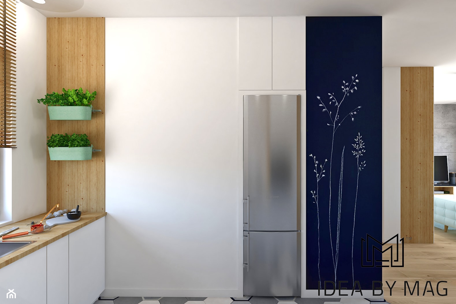 Segment. - Mała otwarta biała z nablatowym zlewozmywakiem kuchnia w kształcie litery l z oknem, styl skandynawski - zdjęcie od Idea by Mag. - Homebook