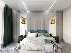 Mokotów - Średnia biała szara z panelami tapicerowanymi sypialnia, styl nowoczesny - zdjęcie od Idea by Mag.