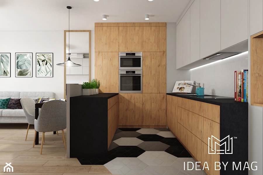 Dla każdego coś miłego - Średnia otwarta z salonem biała z zabudowaną lodówką z podblatowym zlewozmywakiem kuchnia w kształcie litery u, styl nowoczesny - zdjęcie od Idea by Mag.