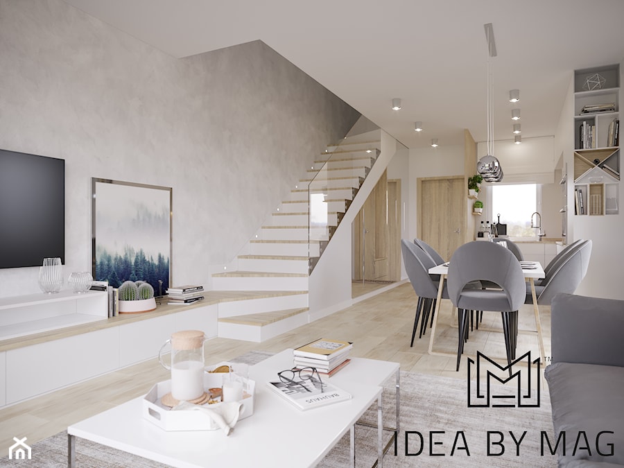 Klasyczna prostota - Średni biały szary salon z jadalnią, styl minimalistyczny - zdjęcie od Idea by Mag.
