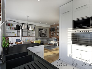 Ceglane wnętrze. - Średnia otwarta z zabudowaną lodówką kuchnia w kształcie litery u w kształcie litery g z oknem, styl rustykalny - zdjęcie od Idea by Mag.