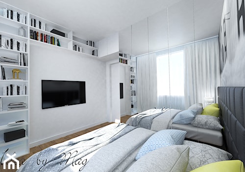 Męskie wnętrze. - Duża biała sypialnia, styl nowoczesny - zdjęcie od Idea by Mag.
