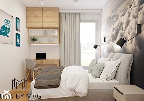 Warszawskie Szczęśliwice - Mała szara z biurkiem sypialnia, styl nowoczesny - zdjęcie od Idea by Mag.