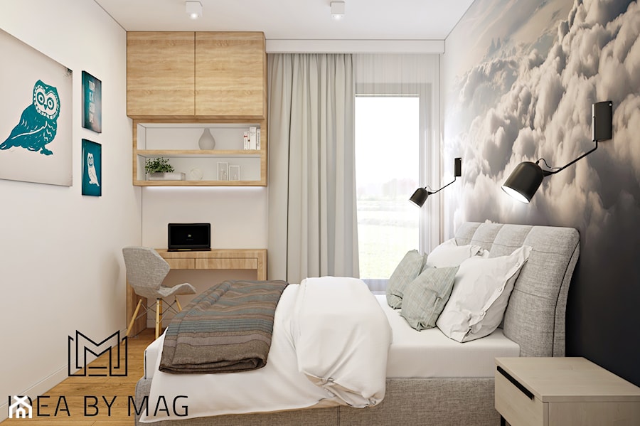 Warszawskie Szczęśliwice - Mała szara z biurkiem sypialnia, styl nowoczesny - zdjęcie od Idea by Mag.