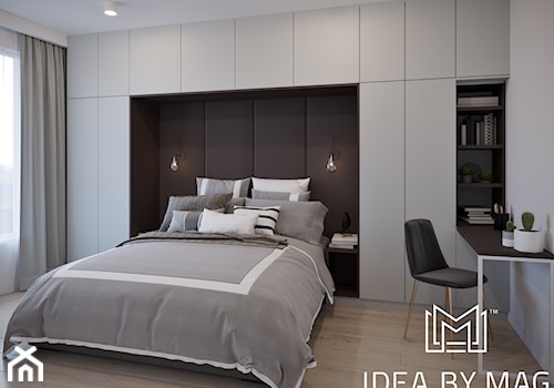 Szara elegancja - Średnia biała z biurkiem sypialnia, styl nowoczesny - zdjęcie od Idea by Mag.