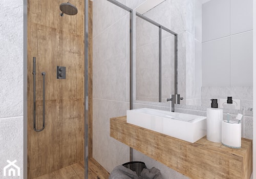 Ceglane wnętrze. - Mała bez okna jako pokój kąpielowy z punktowym oświetleniem łazienka, styl rustykalny - zdjęcie od Idea by Mag.