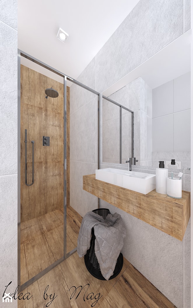 Ceglane wnętrze. - Mała bez okna jako pokój kąpielowy z punktowym oświetleniem łazienka, styl rustykalny - zdjęcie od Idea by Mag. - Homebook