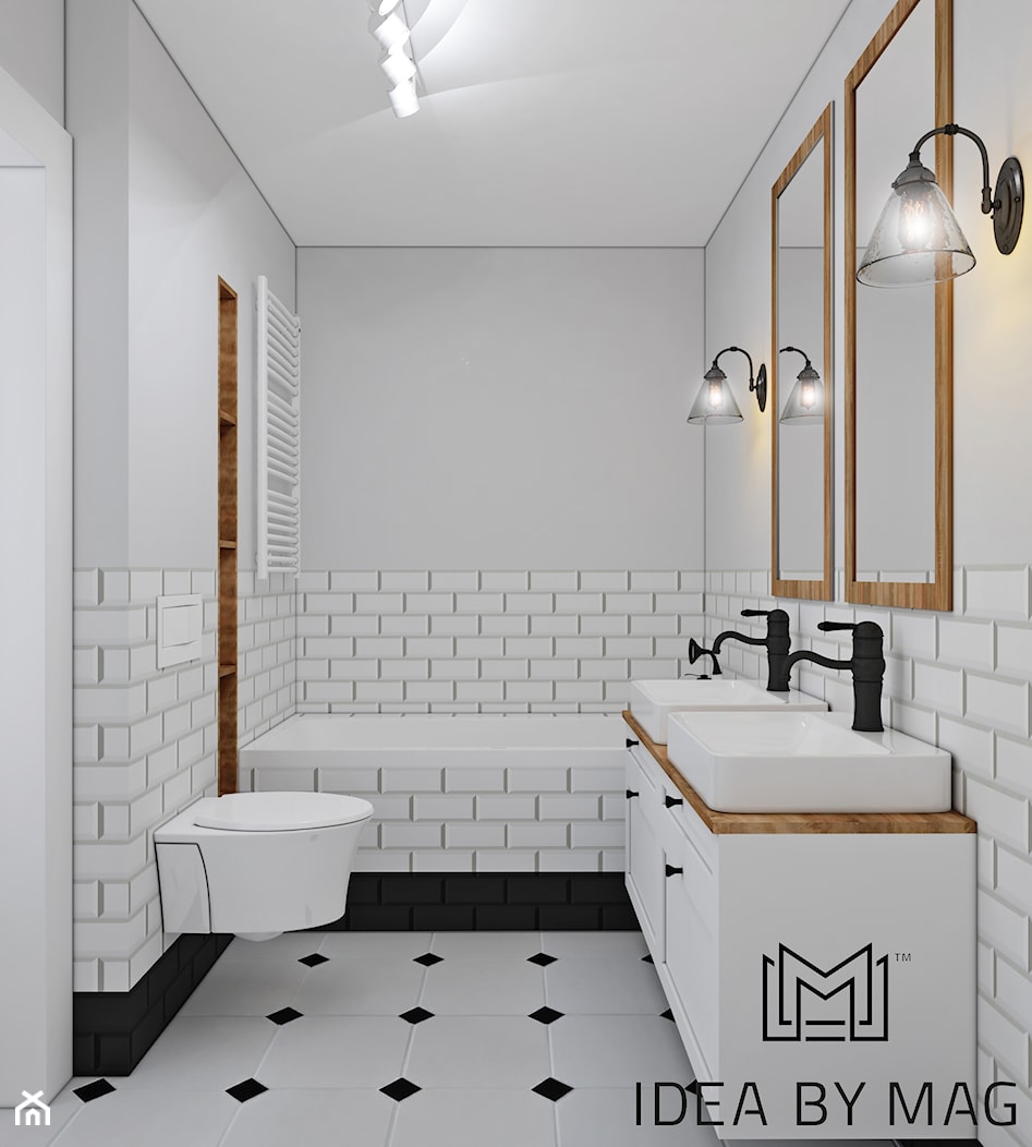 Prowansalskie marzenie - Średnia bez okna z lustrem z dwoma umywalkami z punktowym oświetleniem łazienka, styl prowansalski - zdjęcie od Idea by Mag. - Homebook