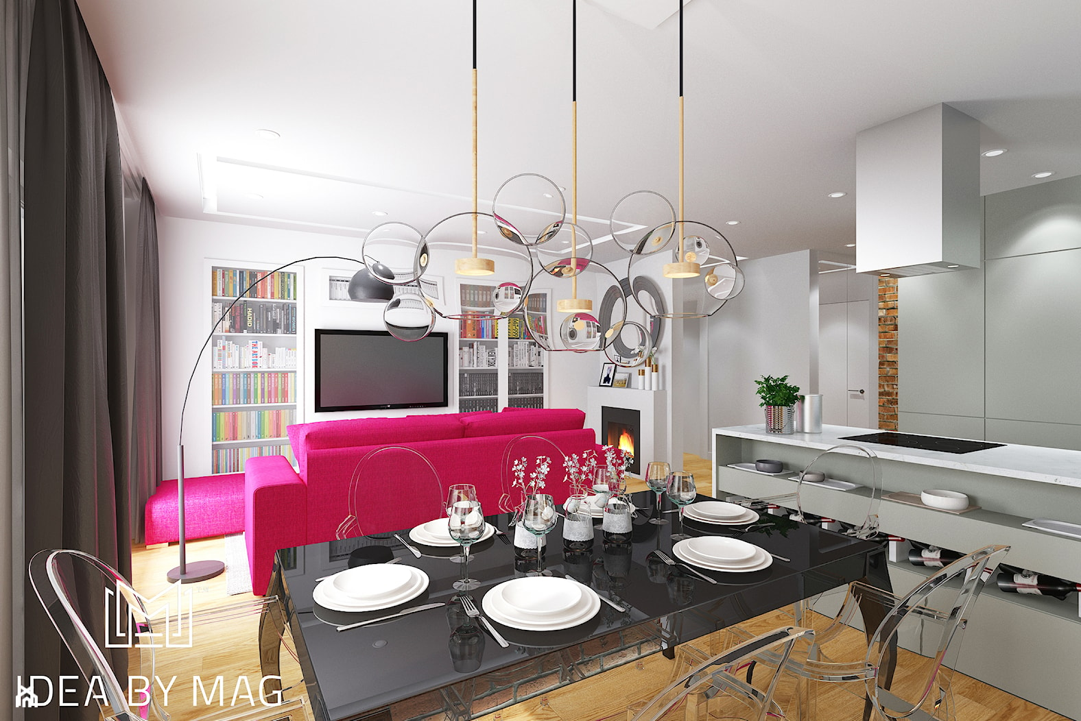 Port Praski - Średnia biała szara jadalnia w salonie, styl nowoczesny - zdjęcie od Idea by Mag. - Homebook