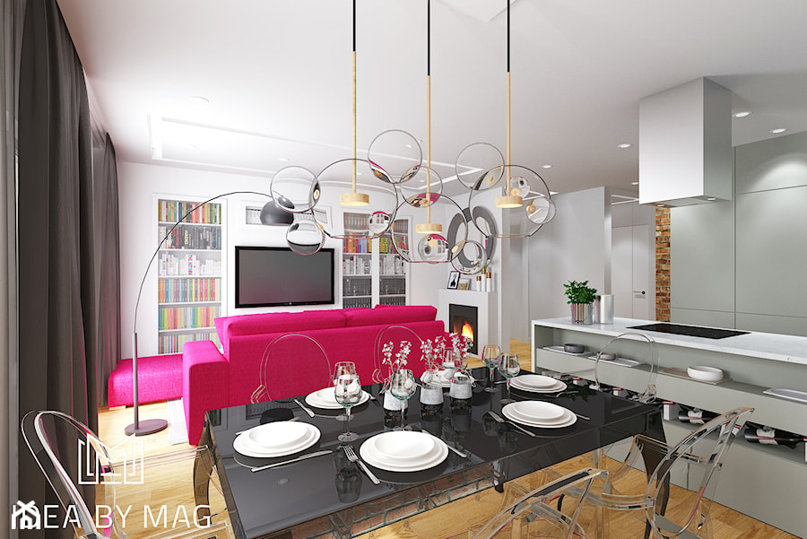 Port Praski - Średnia biała szara jadalnia w salonie, styl nowoczesny - zdjęcie od Idea by Mag.