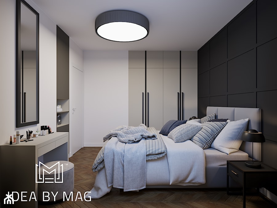 Kolory ziemi - Średnia biała czarna sypialnia, styl nowoczesny - zdjęcie od Idea by Mag.