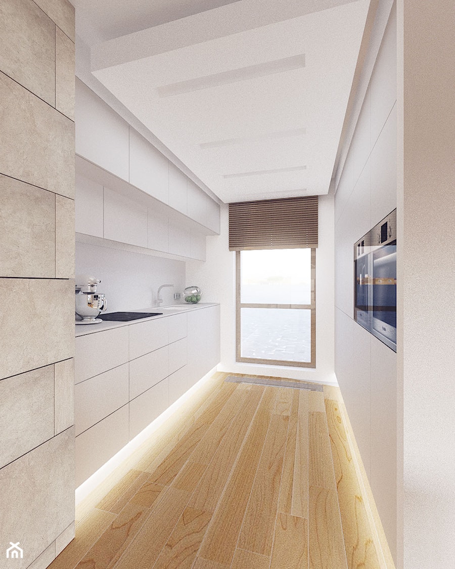 Dom w mieście. - Średnia zamknięta biała z zabudowaną lodówką kuchnia dwurzędowa z oknem, styl minimalistyczny - zdjęcie od DEKA DESIGN