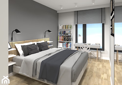 Pazur Chińskiego Smoka - Średnia biała szara z biurkiem sypialnia, styl skandynawski - zdjęcie od DEKA DESIGN
