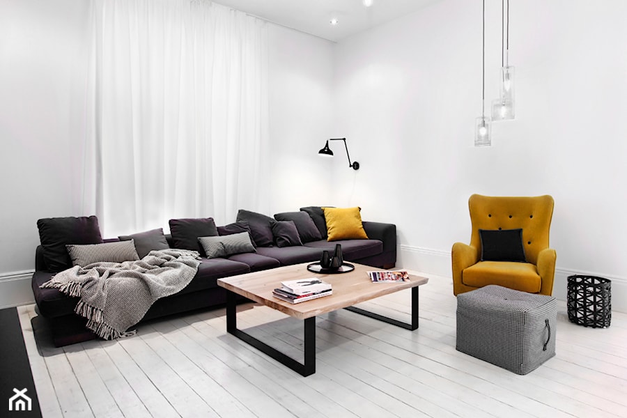 Apartament w Sopocie. Wyjątkowy. - Duży biały salon, styl skandynawski - zdjęcie od DEKA DESIGN