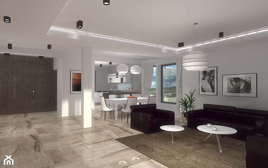 Projekt wnętrza otwartej przestrzeni łączącej salon z kuchnią - zdjęcie od Mobiliani Design