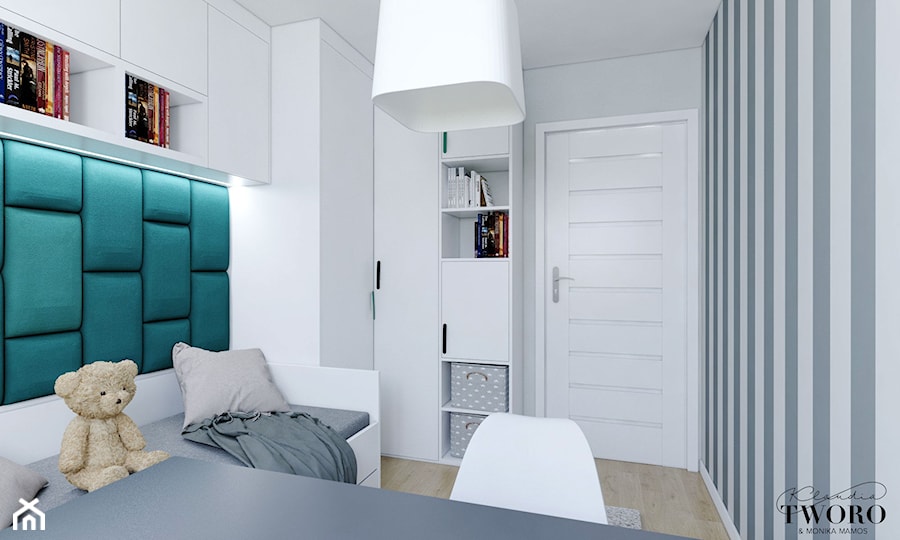Mieszkanie w Konstantynowie Łódzkim - Mały biały szary pokój dziecka dla nastolatka dla chłopca, styl nowoczesny - zdjęcie od Klaudia Tworo Projektowanie Wnętrz