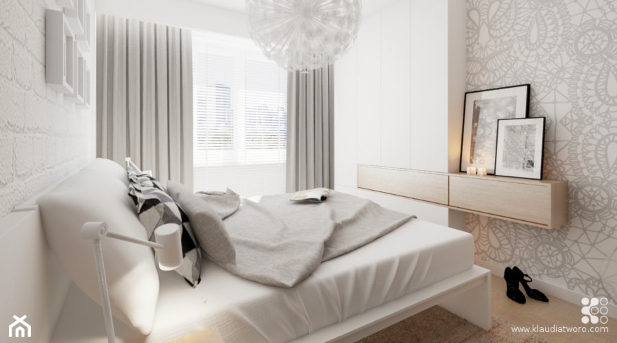 Sypialnia rodziców - Średnia biała szara sypialnia, styl nowoczesny - zdjęcie od Klaudia Tworo Projektowanie Wnętrz - Homebook