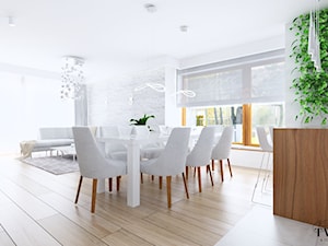 Dom pod Łodzią - Duża biała jadalnia w salonie, styl nowoczesny - zdjęcie od Klaudia Tworo Projektowanie Wnętrz