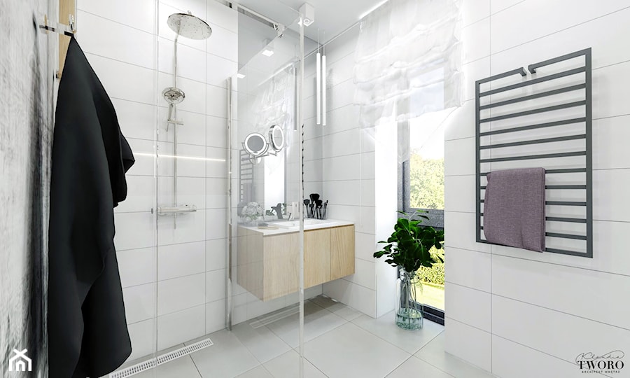 Mała na poddaszu łazienka z oknem, styl nowoczesny - zdjęcie od Klaudia Tworo Projektowanie Wnętrz