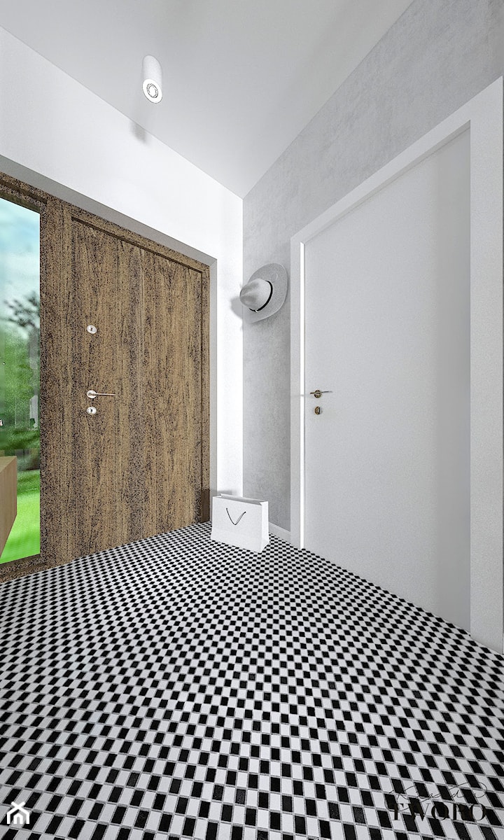 Dom w Jarocinie - Duży biały szary hol / przedpokój, styl nowoczesny - zdjęcie od Klaudia Tworo Projektowanie Wnętrz