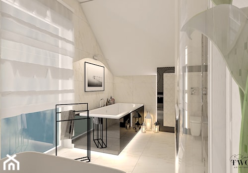 Dom w Aurorach - Średnia na poddaszu łazienka z oknem - zdjęcie od Klaudia Tworo Projektowanie Wnętrz