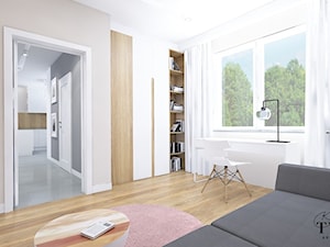Dom Sadkowice - Średnie w osobnym pomieszczeniu z sofą beżowe białe biuro, styl nowoczesny - zdjęcie od Klaudia Tworo Projektowanie Wnętrz