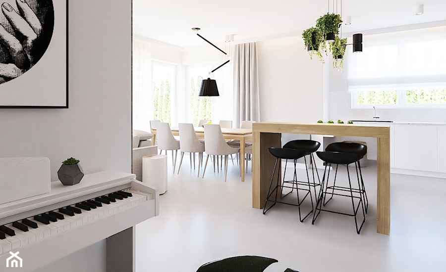 Dom w Nowosolnej - Duża biała jadalnia w salonie - zdjęcie od Klaudia Tworo Projektowanie Wnętrz