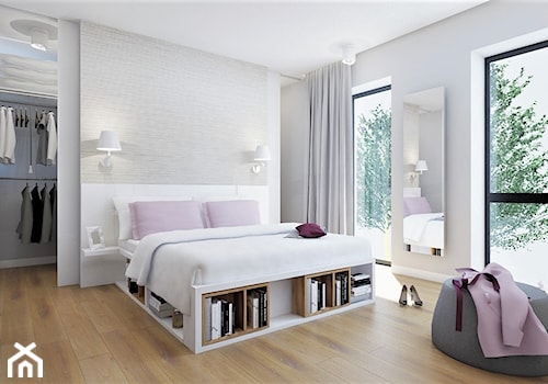 Średnia biała szara sypialnia, styl nowoczesny - zdjęcie od Klaudia Tworo Projektowanie Wnętrz
