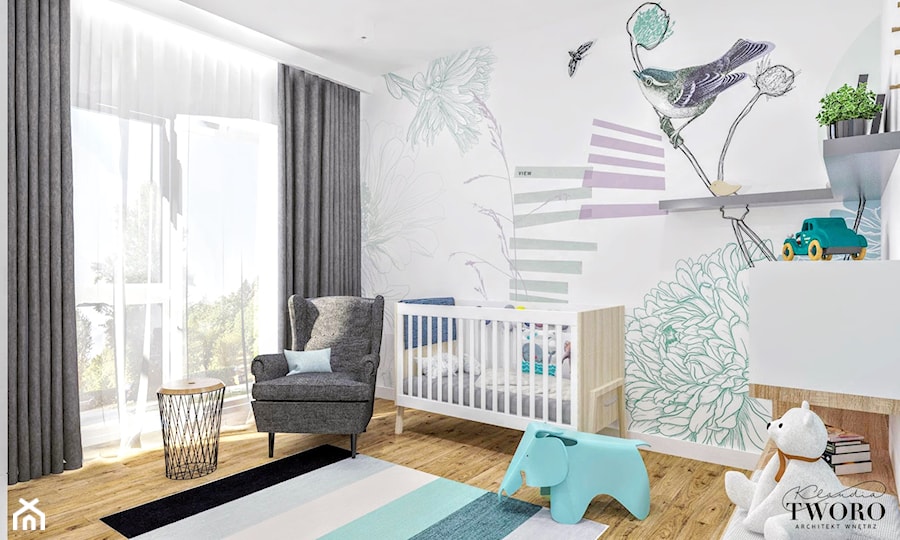 Średni biały pokój dziecka dla niemowlaka dla chłopca dla dziewczynki, styl skandynawski - zdjęcie od Klaudia Tworo Projektowanie Wnętrz