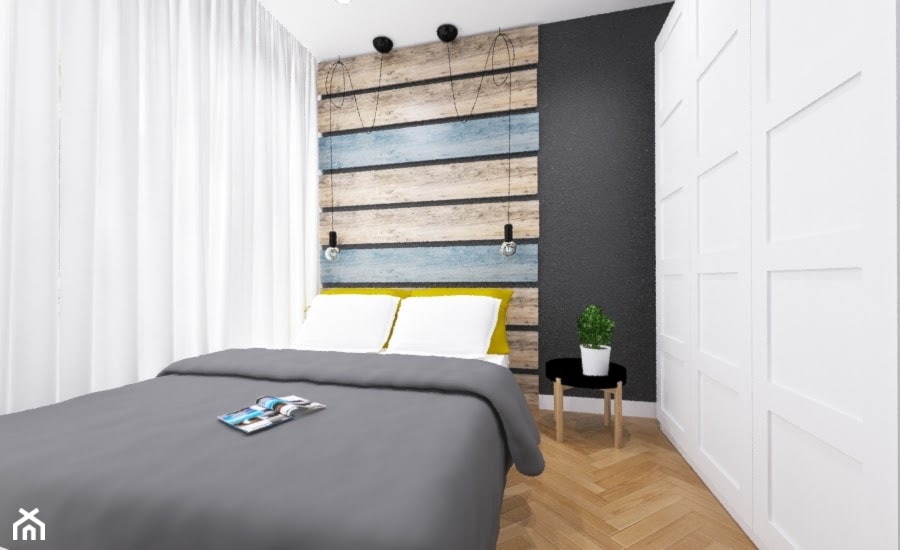 Mieszkanie_1 - Mała biała czarna sypialnia - zdjęcie od Klaudia Tworo Projektowanie Wnętrz