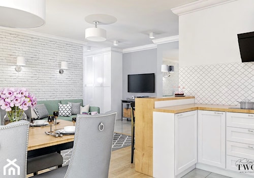 Mieszkanie_2 - Średni biały szary salon z kuchnią z jadalnią - zdjęcie od Klaudia Tworo Projektowanie Wnętrz