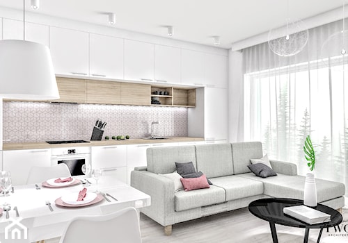 Mieszkanie w Łodzi - Duży salon z kuchnią z jadalnią - zdjęcie od Klaudia Tworo Projektowanie Wnętrz