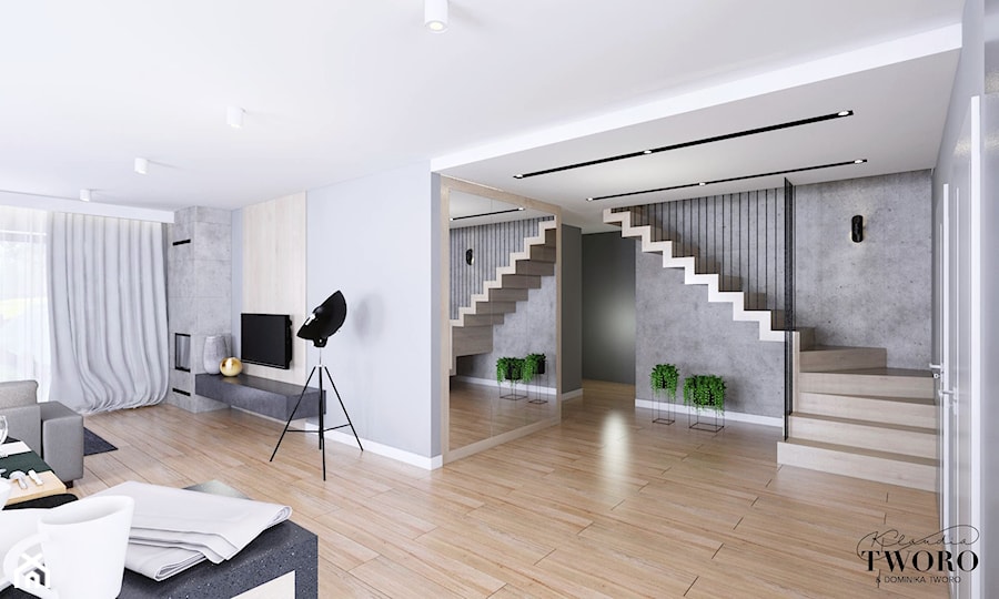 Dom Orońsko - Duży szary salon, styl nowoczesny - zdjęcie od Klaudia Tworo Projektowanie Wnętrz
