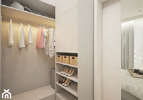 Żoliborz Artystyczny 88,5 - Średnia otwarta garderoba przy sypialni, styl nowoczesny - zdjęcie od Klaudia Tworo Projektowanie Wnętrz