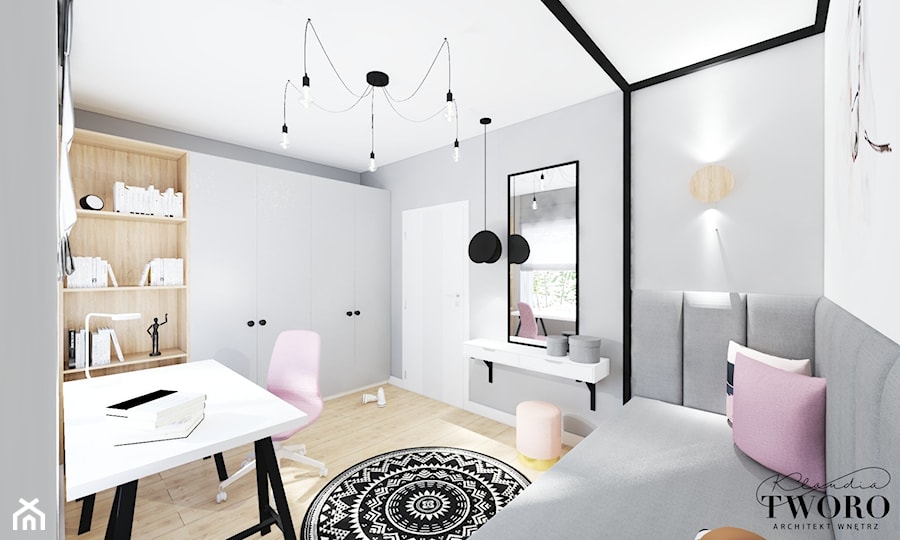 Skandynawski pokój córki z akcentem różowym - zdjęcie od Klaudia Tworo Projektowanie Wnętrz