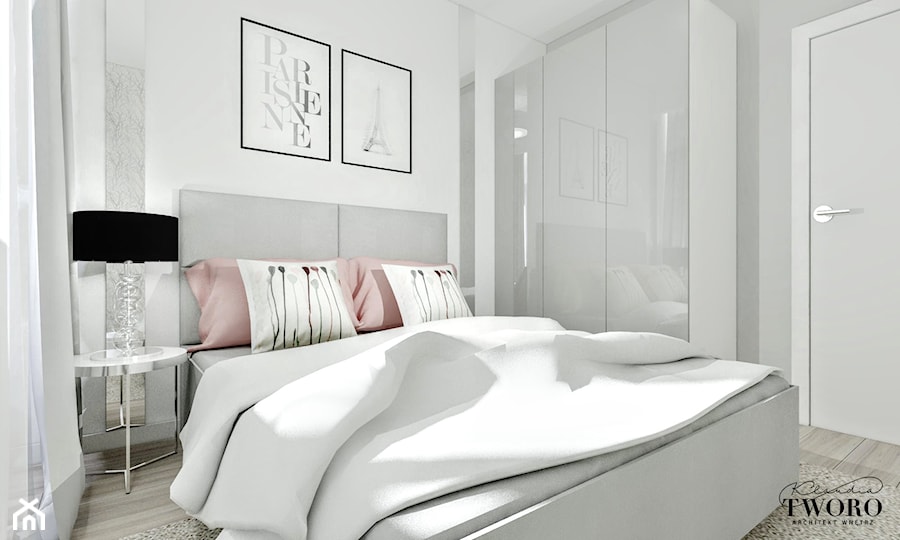 Mieszkanie w Łodzi - Mała biała szara sypialnia - zdjęcie od Klaudia Tworo Projektowanie Wnętrz
