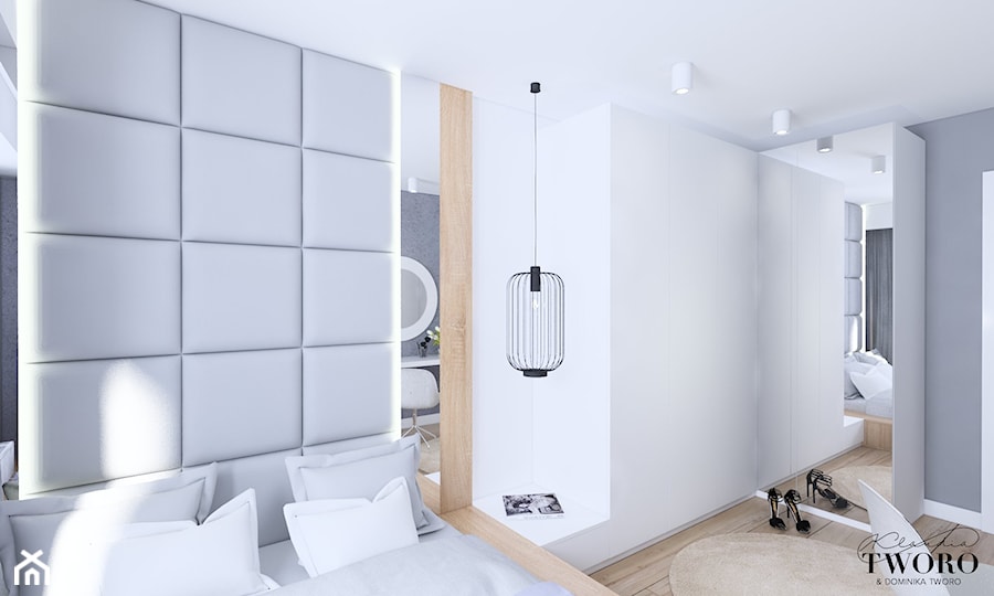 Mieszkanie w Konstantynowie Łódzkim - Średnia biała szara sypialnia, styl nowoczesny - zdjęcie od Klaudia Tworo Projektowanie Wnętrz