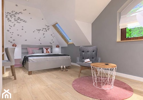 Sypialnia z akcentem różu - Średnia biała szara z biurkiem sypialnia na poddaszu, styl nowoczesny - zdjęcie od Klaudia Tworo Projektowanie Wnętrz