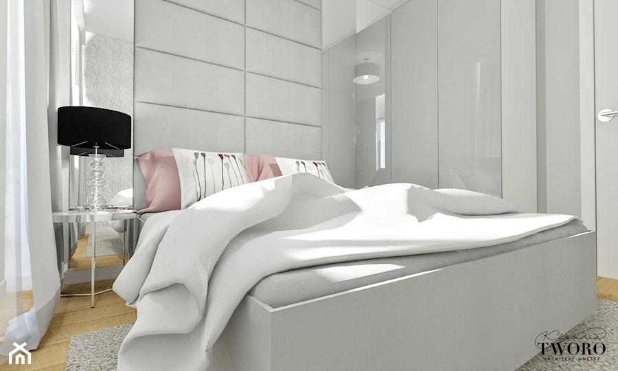 Mieszkanie w Łodzi - Średnia biała szara sypialnia - zdjęcie od Klaudia Tworo Projektowanie Wnętrz
