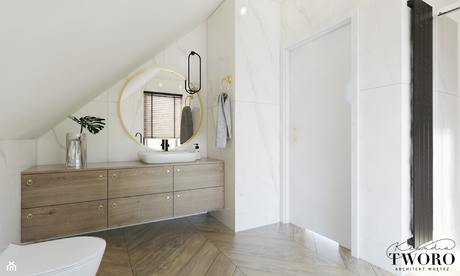 Brąz/złoto kuchnia + łazienka - Łazienka, styl nowoczesny - zdjęcie od Klaudia Tworo Projektowanie Wnętrz - Homebook