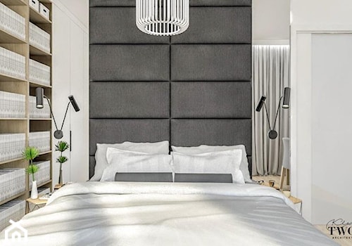 Villa Nobile 2 - Średnia biała szara z panelami tapicerowanymi sypialnia, styl nowoczesny - zdjęcie od Klaudia Tworo Projektowanie Wnętrz