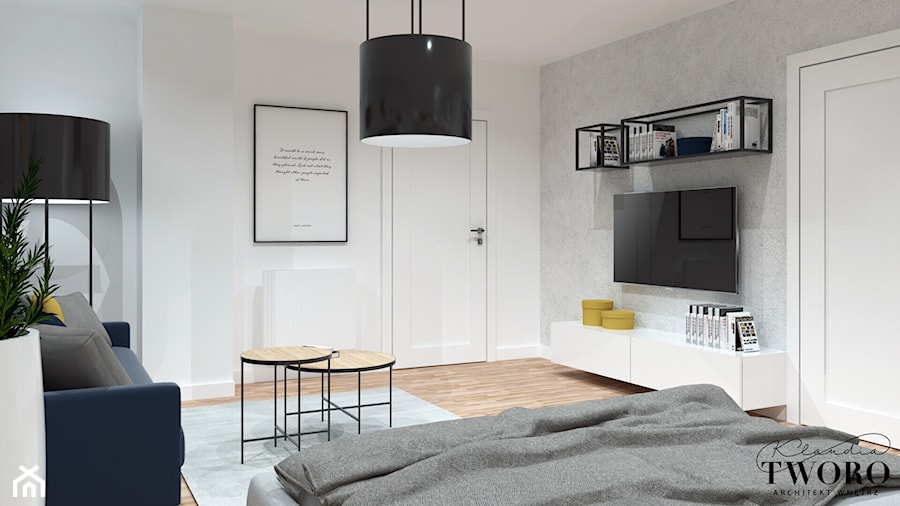 Szare z białym - 2 sypialnie i 2 biura - Sypialnia, styl skandynawski - zdjęcie od Klaudia Tworo Projektowanie Wnętrz