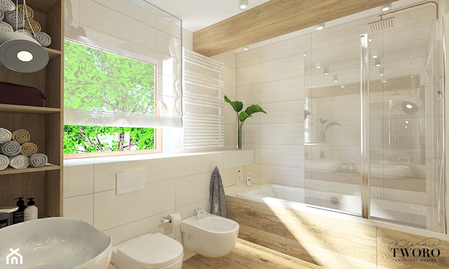 Dom Warszwa - Mała na poddaszu łazienka z oknem - zdjęcie od Klaudia Tworo Projektowanie Wnętrz